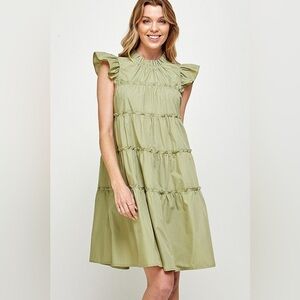 Tiered Ruffle Mini Dress - Sage Green